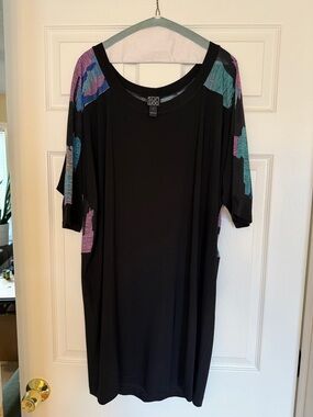 Clara Sun Woo Black Tunic with Teal and Purple Shoulder Panels